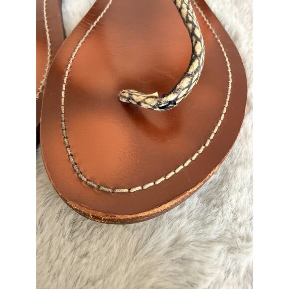 Tory Burch Bow Thong Sandals Snake Print Gold Logo Flat Flip Flops Womens 8.5 - Picture 4 of 14